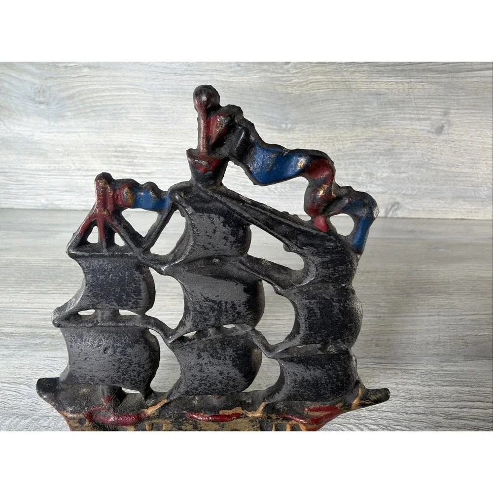 Vintage Nautical Sailing Clipper Ship Sail Boat Painted Metal Library 5.75